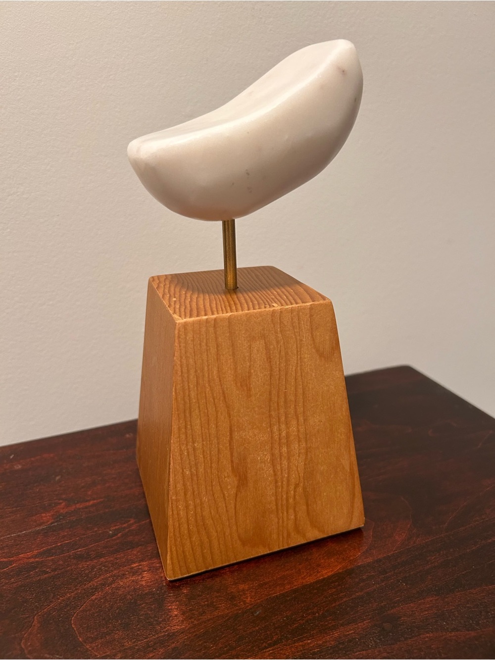 Crate & Barrel Lockhart marble bean tabletop sculpture wood brass